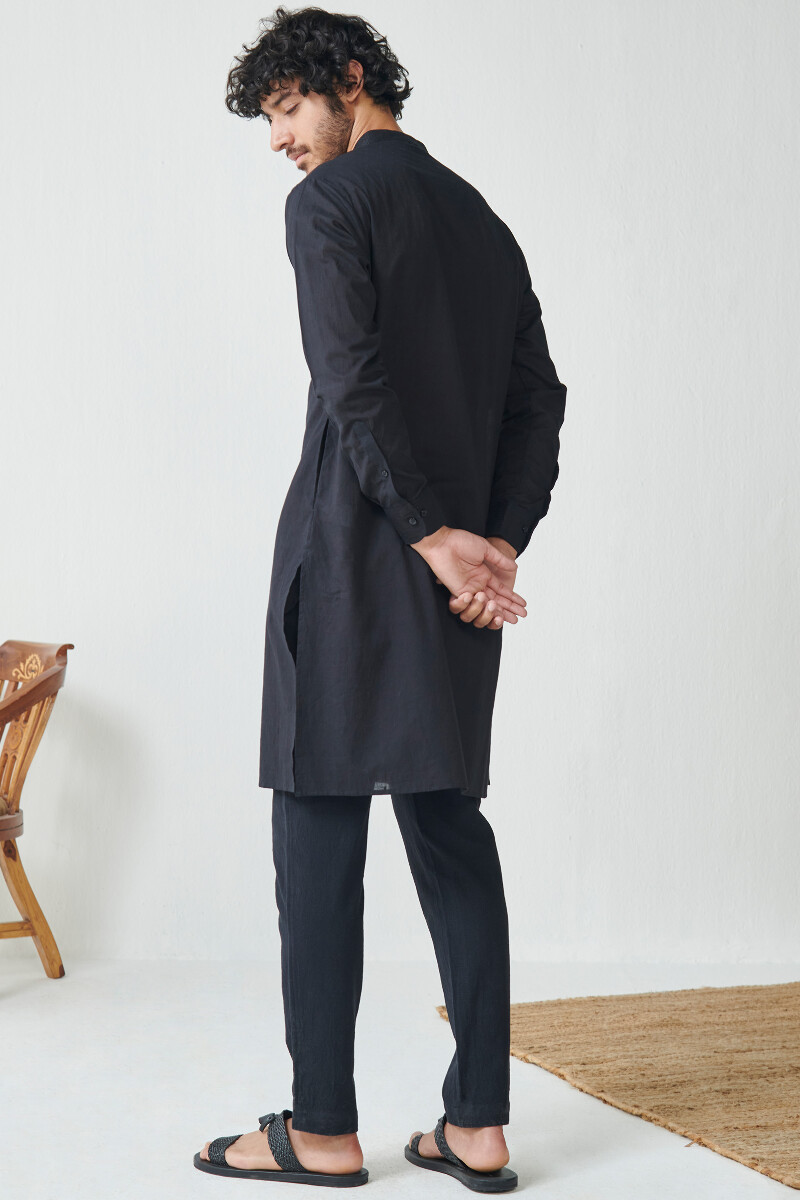 Black Handcrafted Cotton Kurta