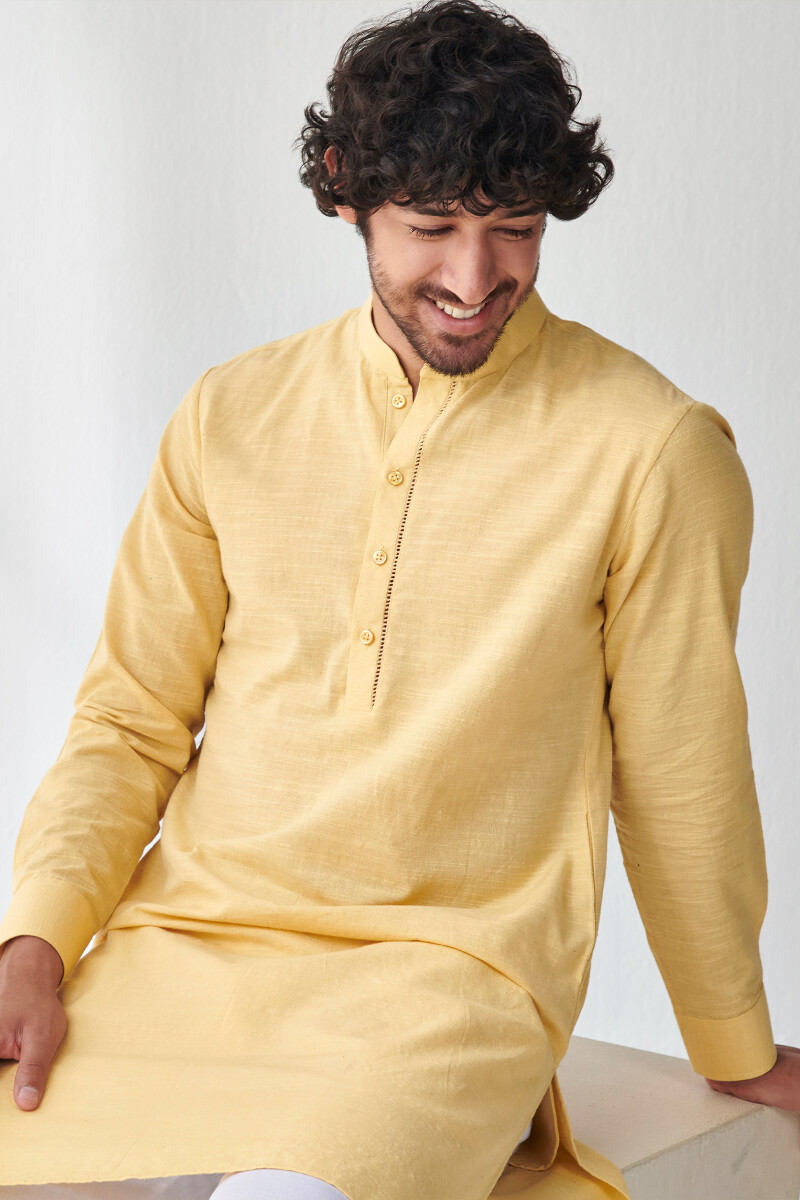 Yellow Handcrafted Cotton Kurta