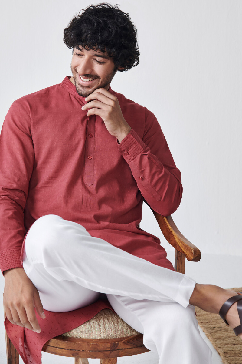 Maroon Handcrafted Cotton Kurta