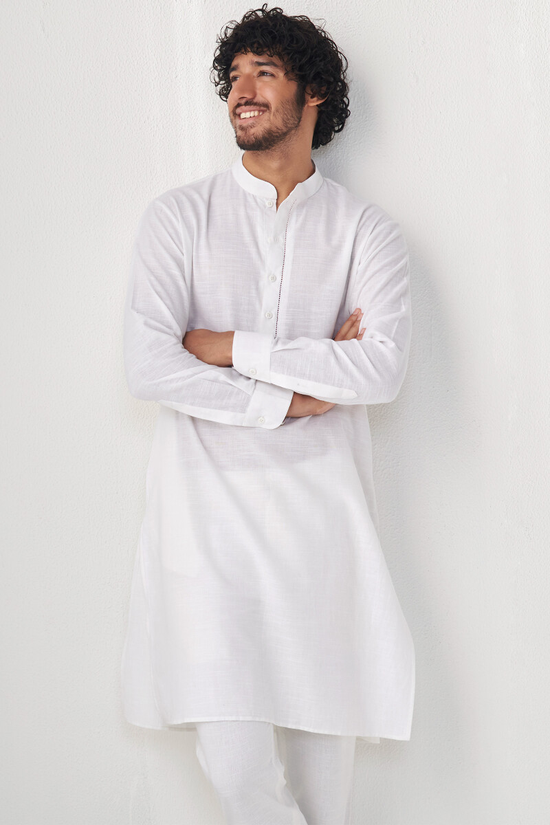 White Handcrafted Cotton Kurta