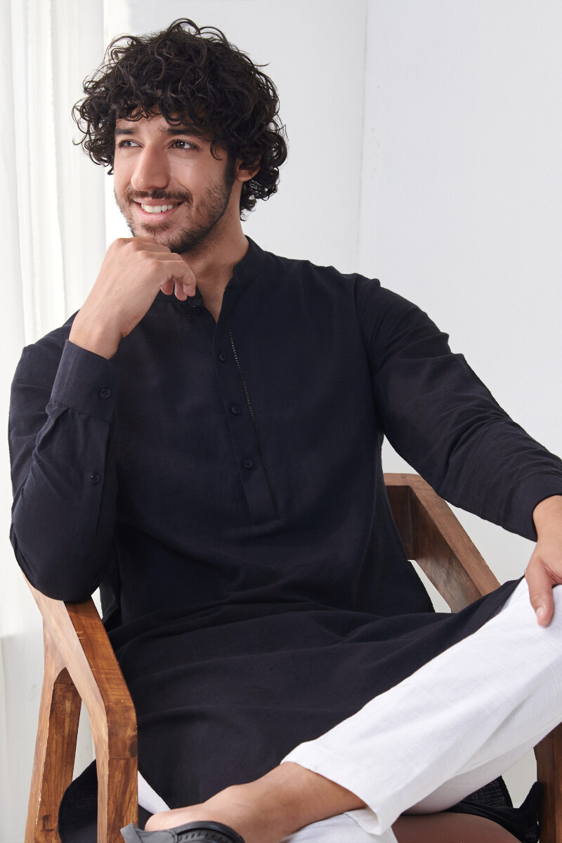 Black Handcrafted Cotton Kurta