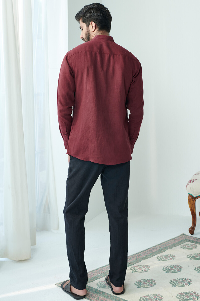 Maroon Handcrafted Linen Shirt