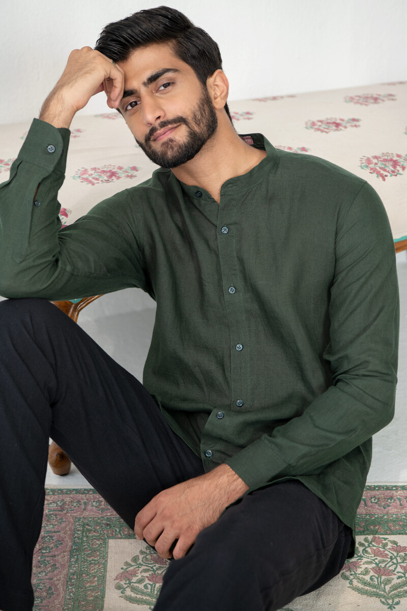 Green Handcrafted Linen Shirt