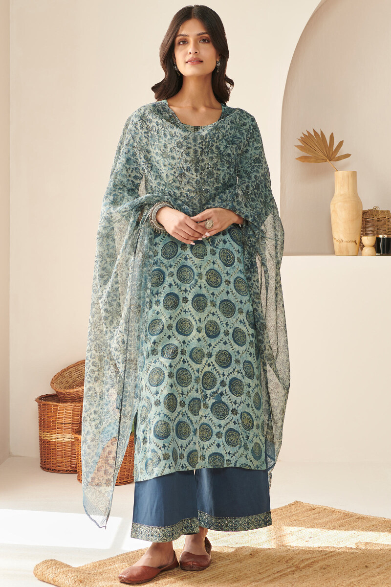 Akola Hand Block Printed Straight Cotton Modal Kurta