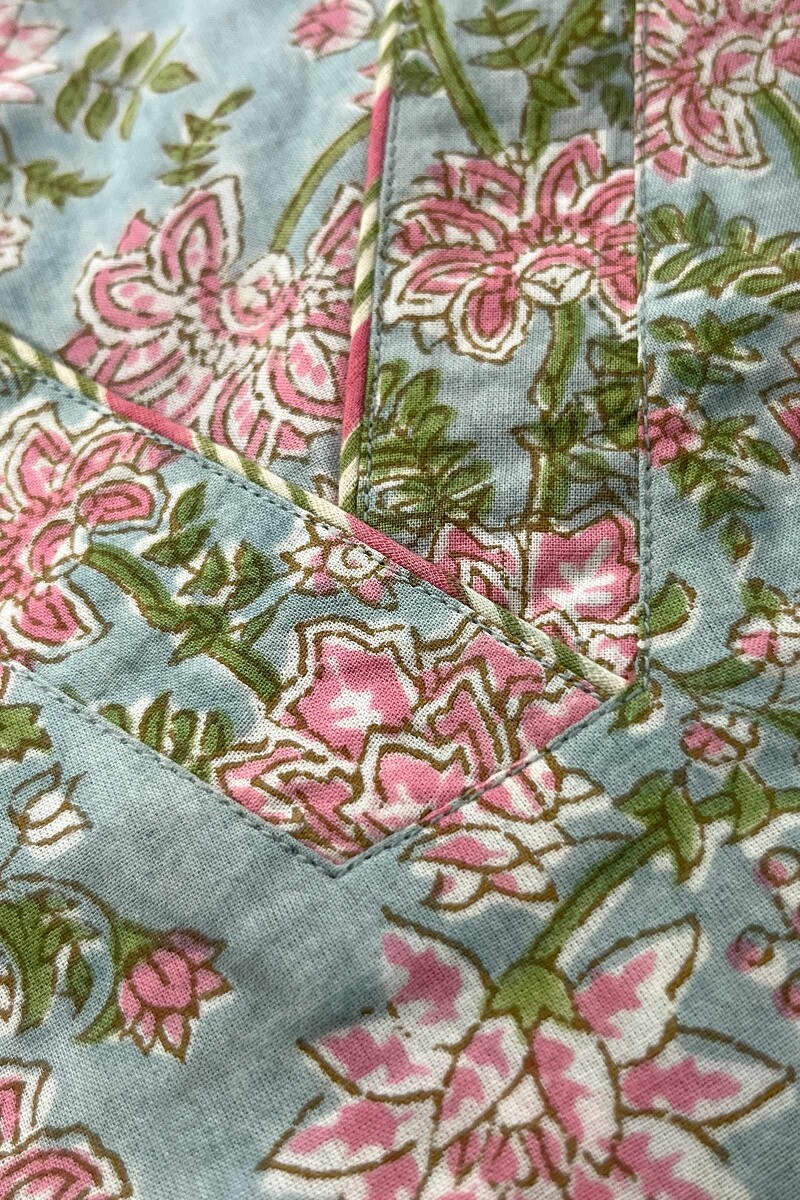 Blue Hand Block Printed Straight Cotton Kurta