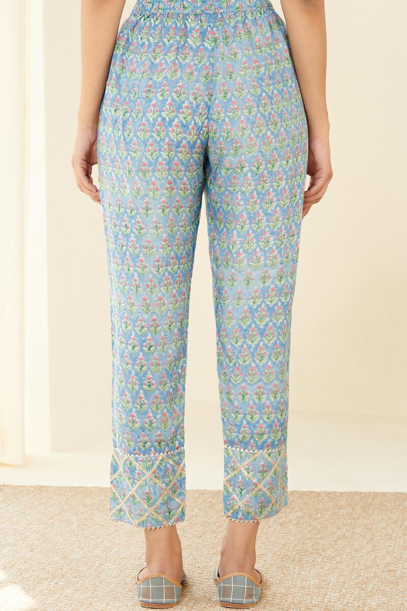 Blue Hand Block Printed Modal Narrow Pants