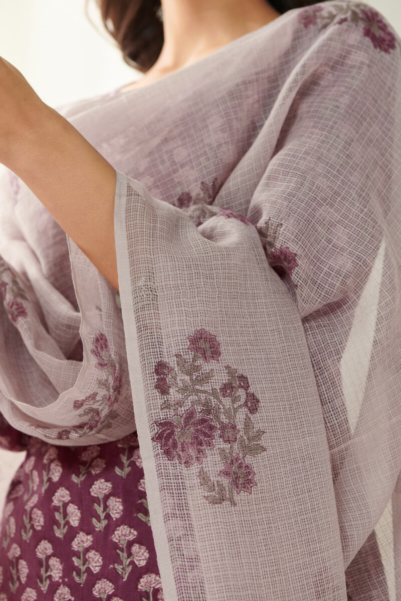 Purple Hand Block Printed Kota Dupatta