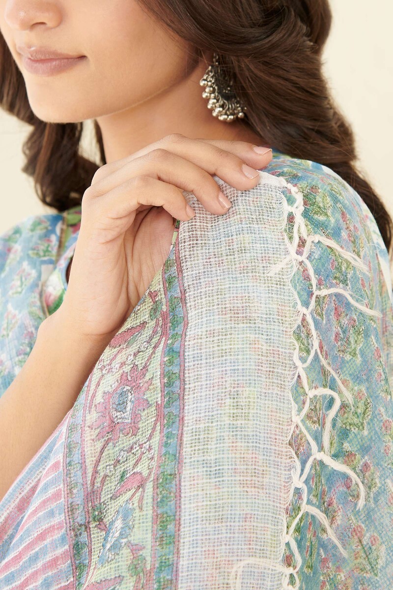 Blue Hand Block Printed Kota Dupatta