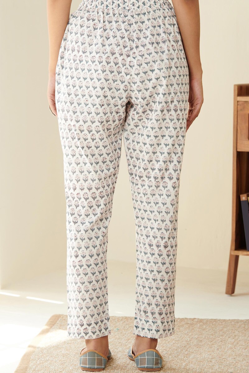 Off-White Hand Block Printed Cotton Pants