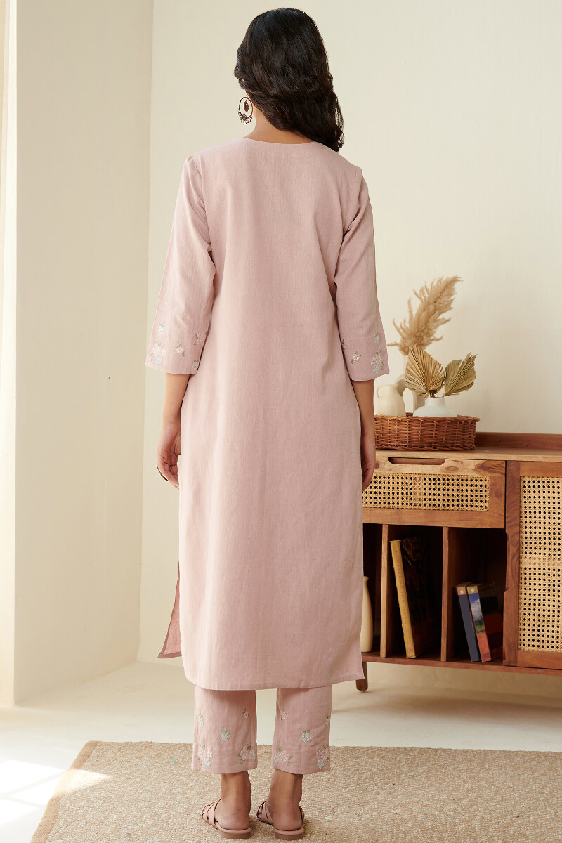 Pink Handcrafted Straight Cotton Flax Kurta