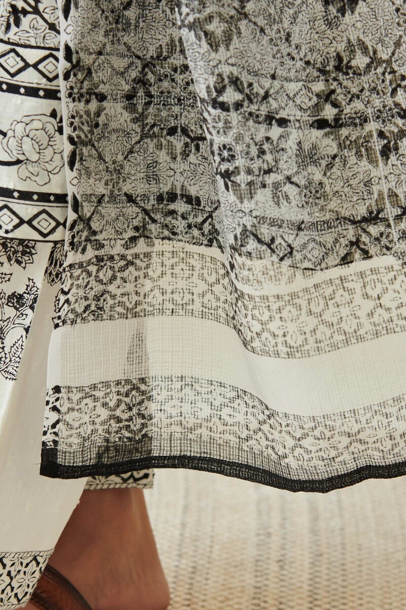 White Hand Block Printed Kota Dupatta