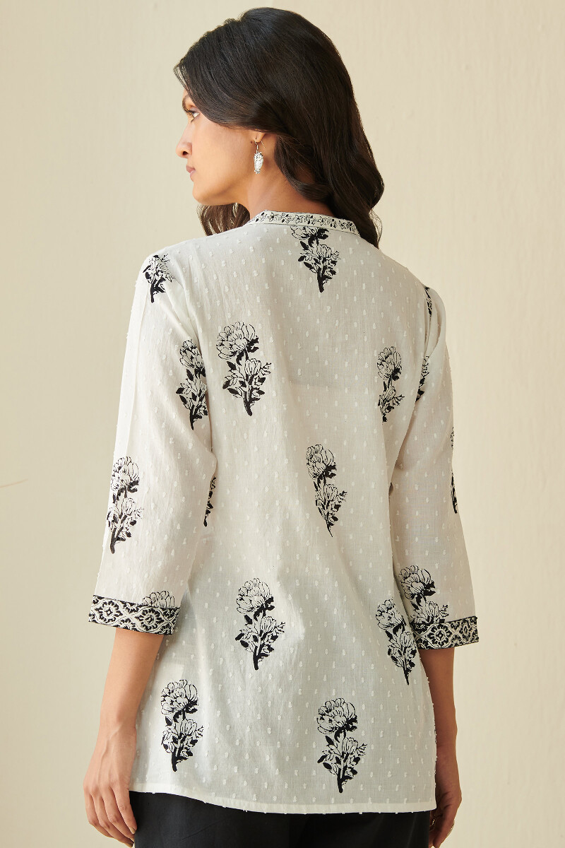 White Hand Block-Printed Cotton Top