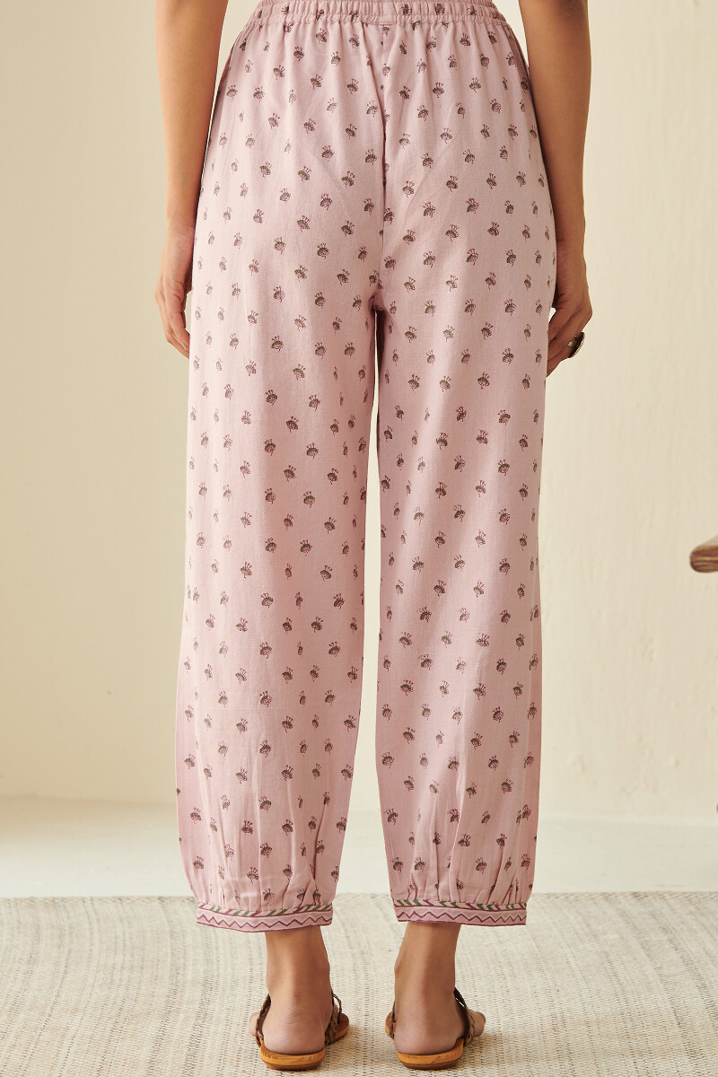 Pink Hand Block-Printed Cotton Izhaar Pants