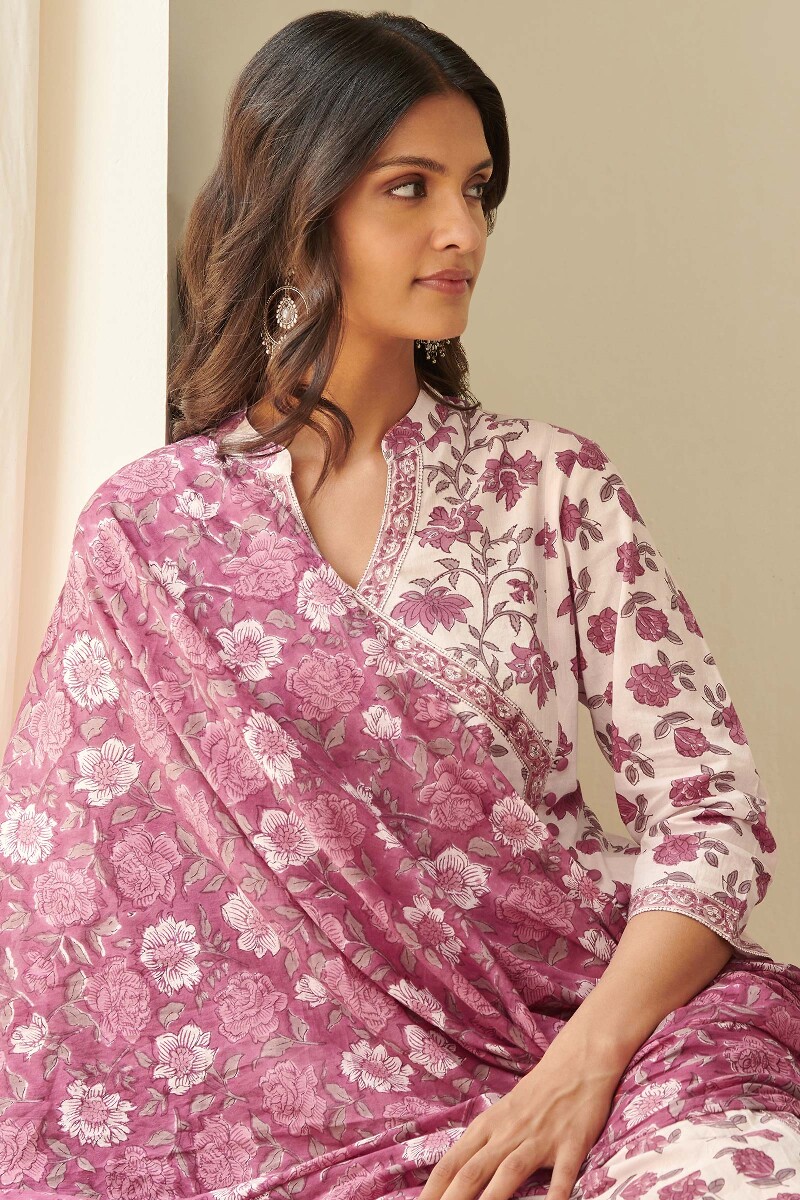 Pink Hand Block Printed Cotton Dupatta