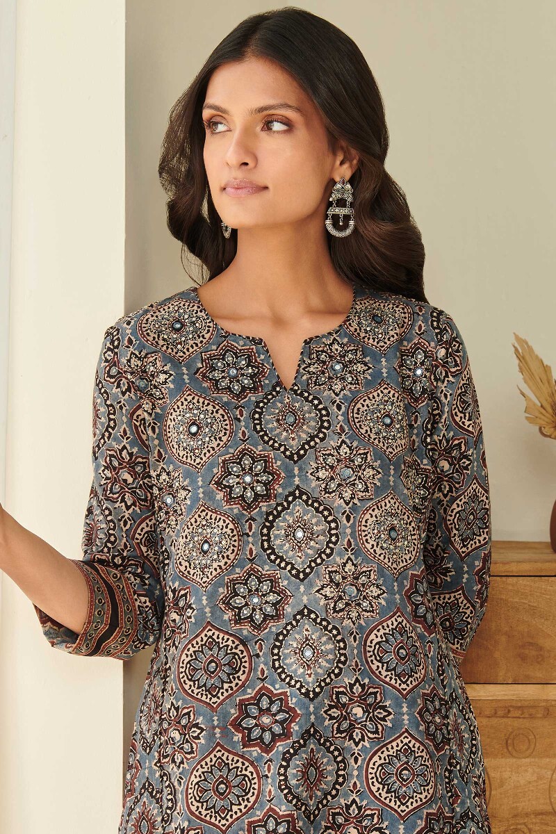 Ajrak Hand Block Printed Straight Cotton Kurta