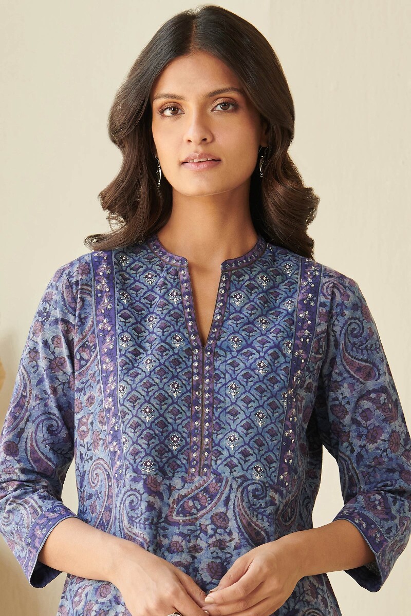 Akola Hand Block Printed Straight Cotton Kurta