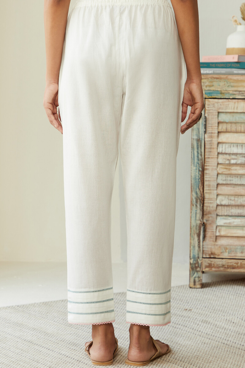 White Handcrafted Cotton Narrow Pants