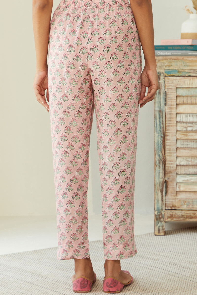 Pink Hand Block Printed Muslin Narrow Pants
