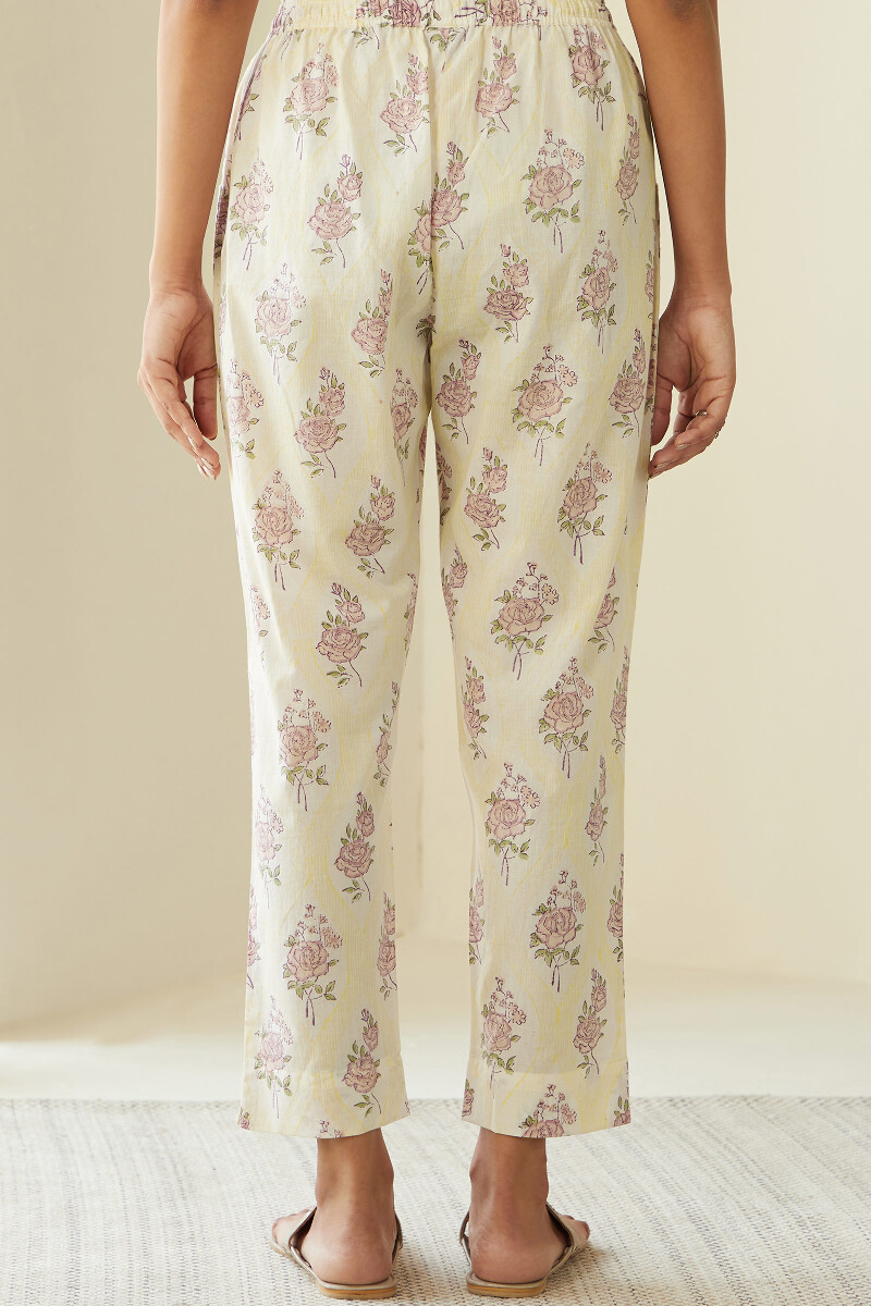 Yellow Hand Block-Printed Cotton Narrow Pants