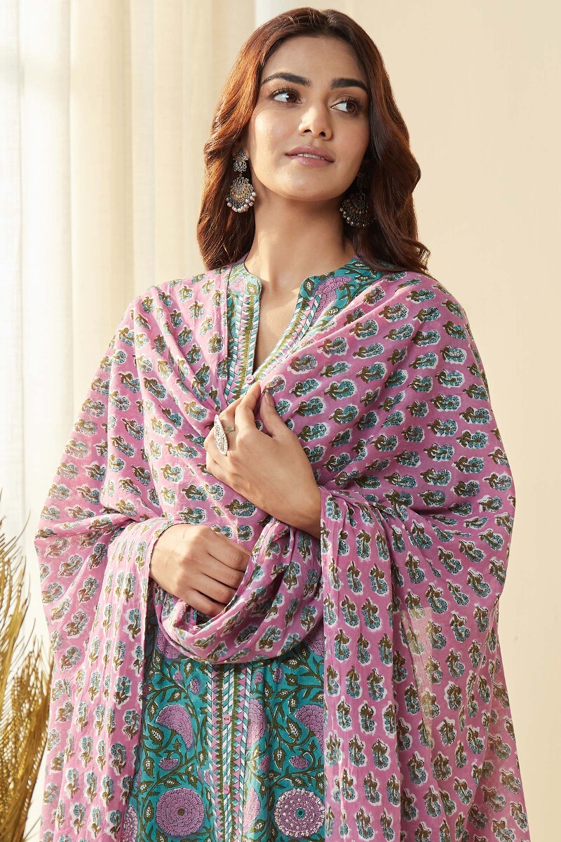 White Hand Block Printed Cotton Dupatta