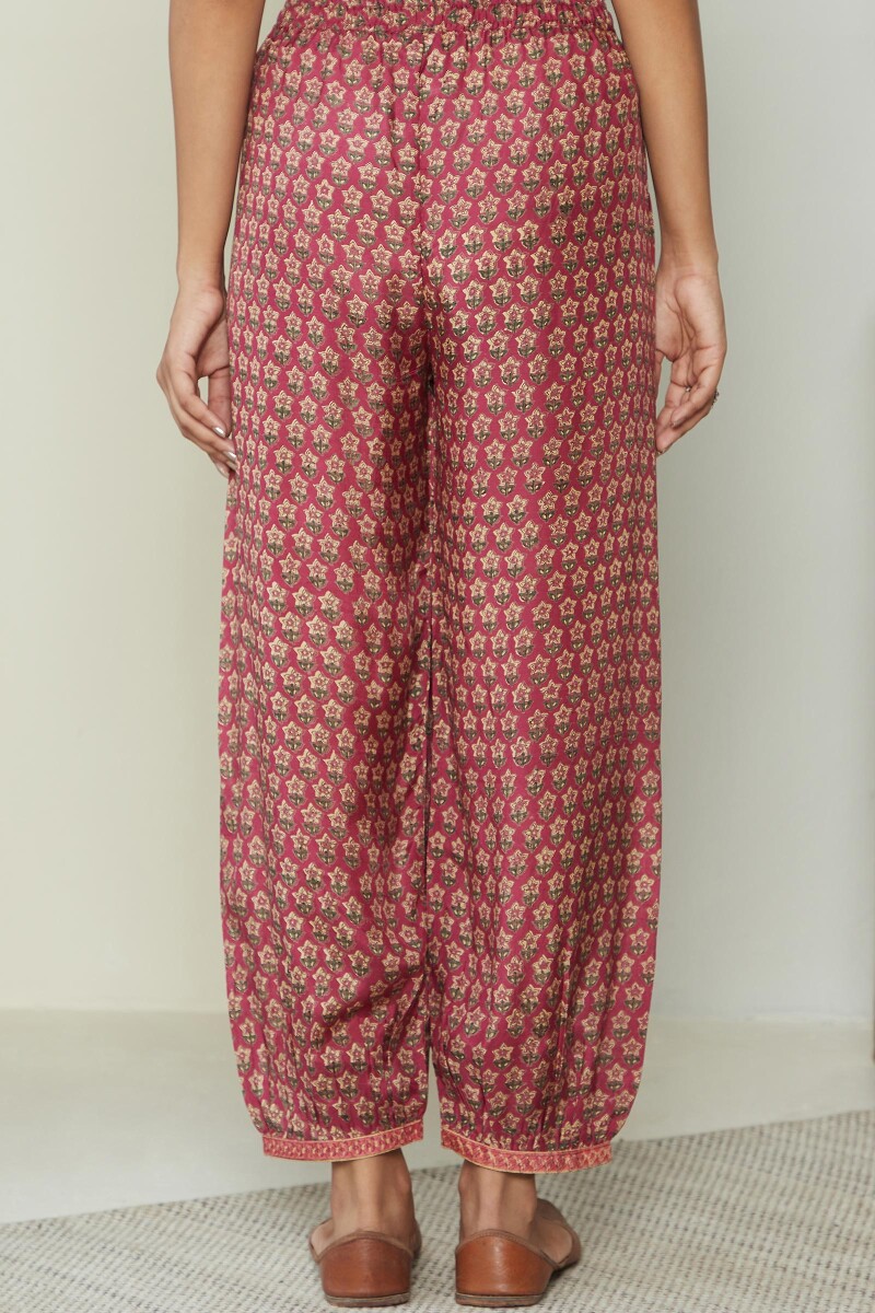 Raspberry Hand Block Printed Modal Izhaar Pants
