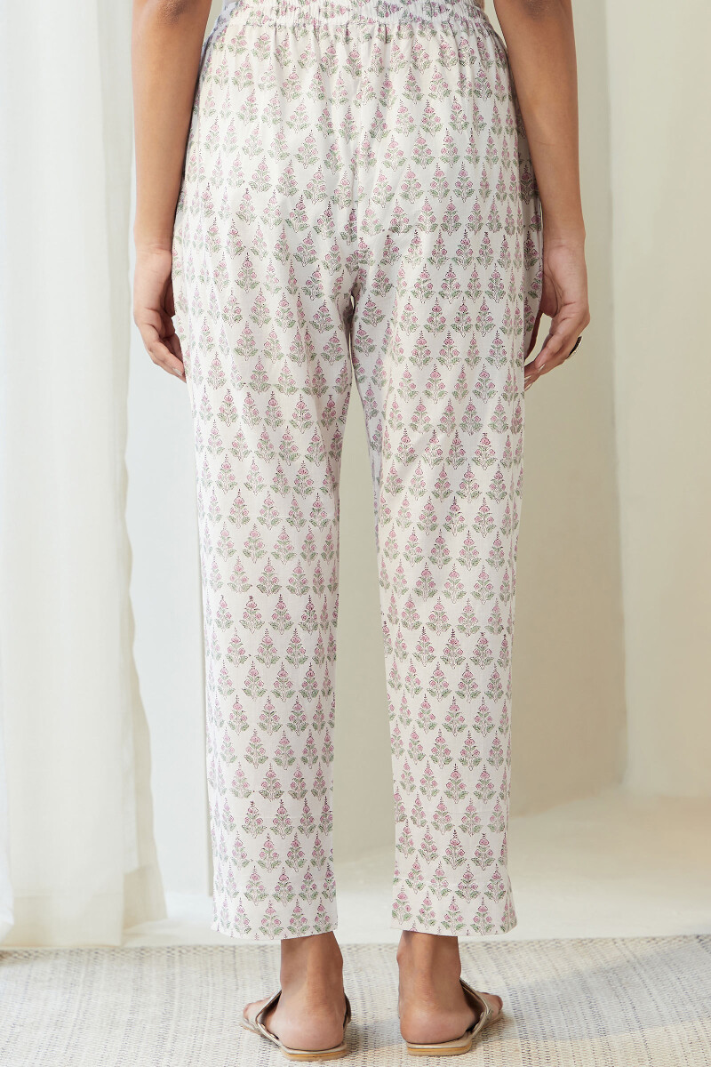 White Handcrafted Cotton Narrow Pants
