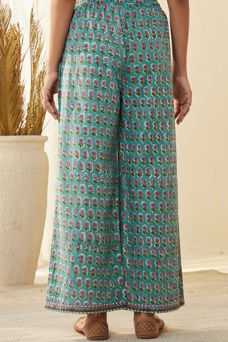 Turquoise Hand Block-Printed Cotton Farsi