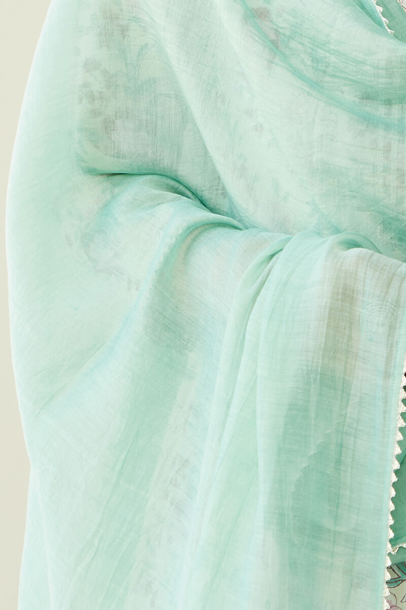 Turquoise Handcrafted Cotton Silk Dupatta