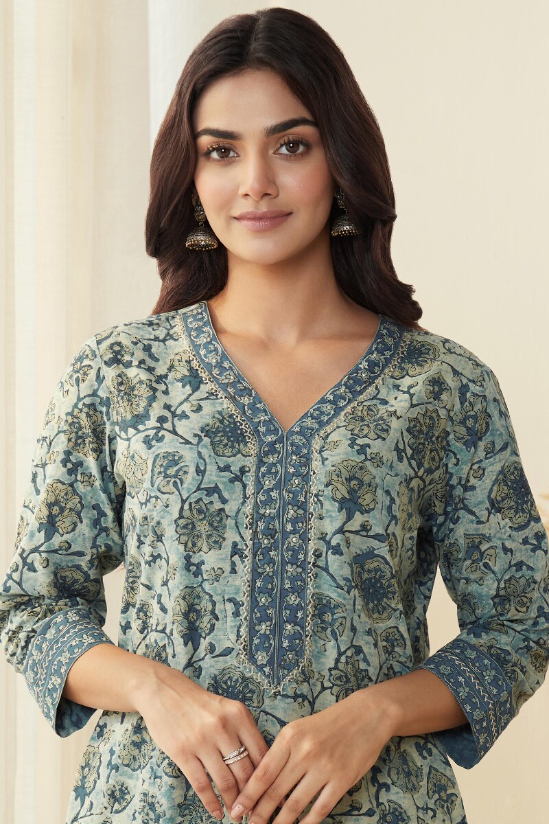 Akola Hand Block-Printed Straight Cotton Kurta