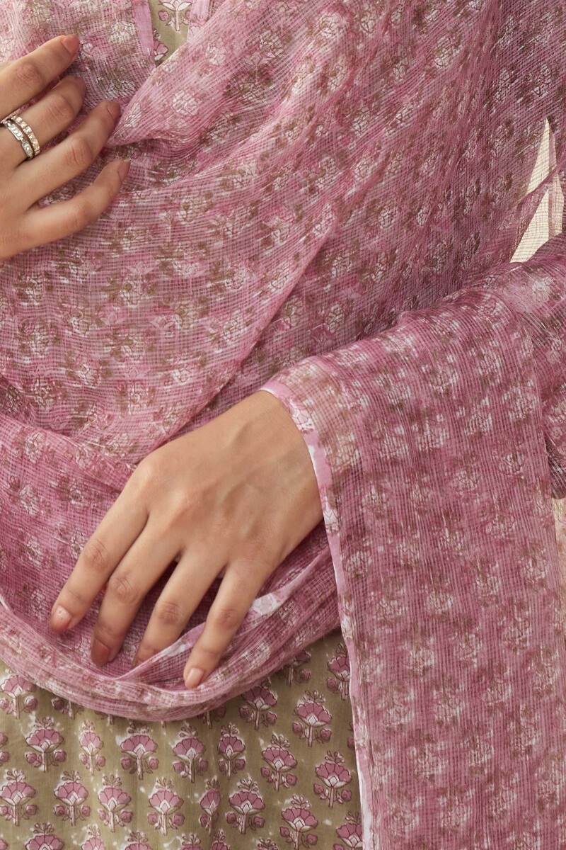 Purple Hand Block-Printed Kota Dupatta