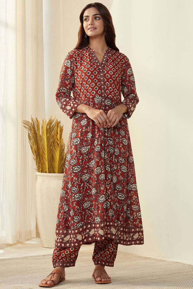 Bagru Hand Block-Printed A-Line Viscose Kurta