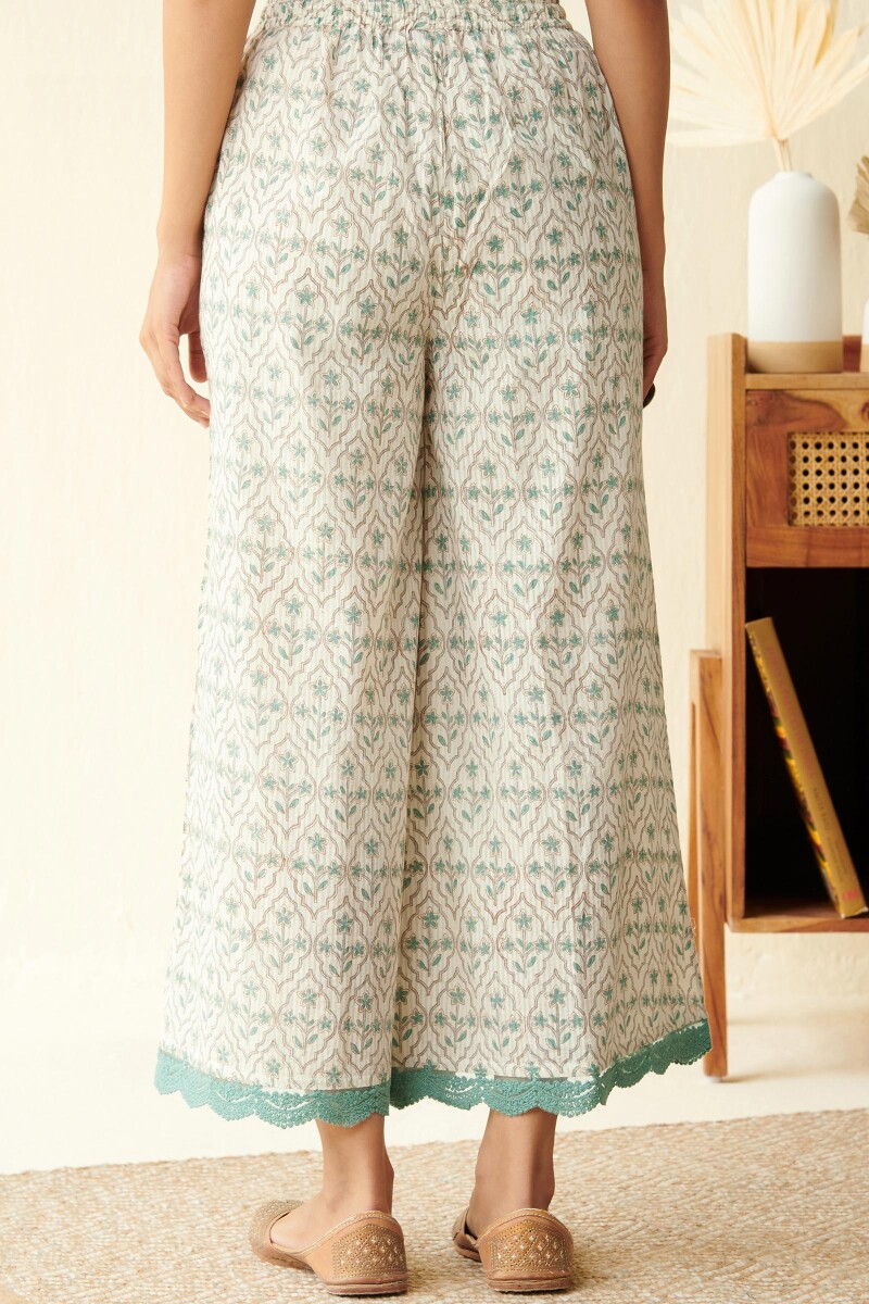 Off-White Hand Block Printed Dobby Palazzos