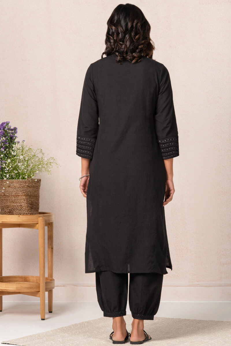 Black Handcrafted Straight Handloom Kurta