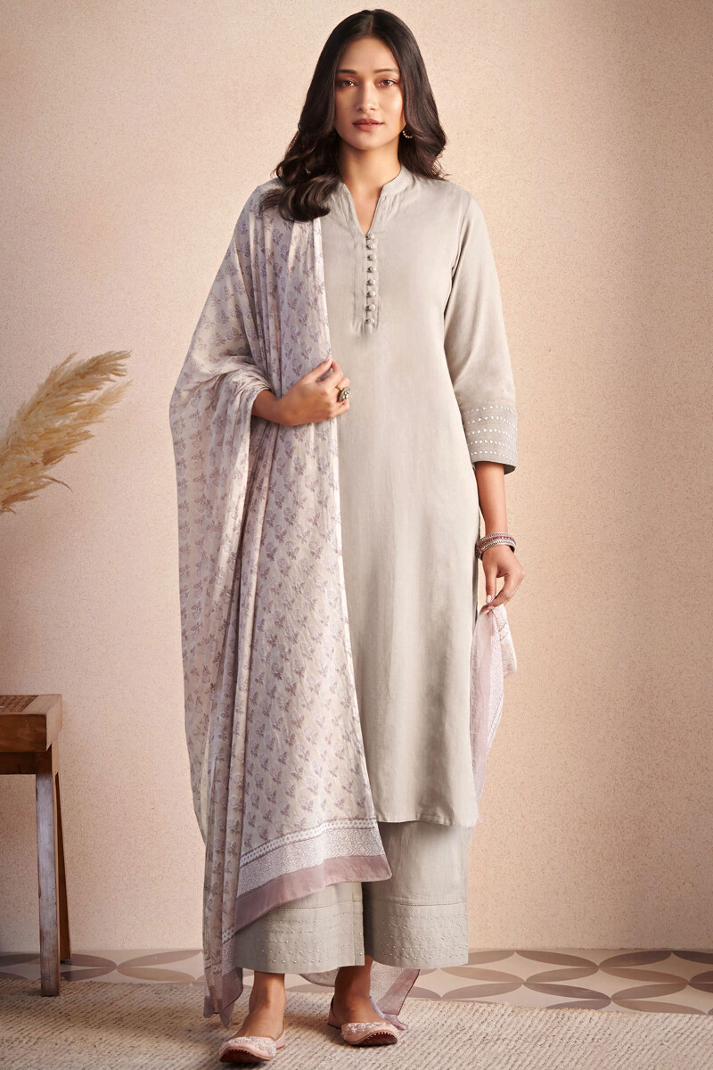 Beige Handcrafted Straight Handloom Kurta