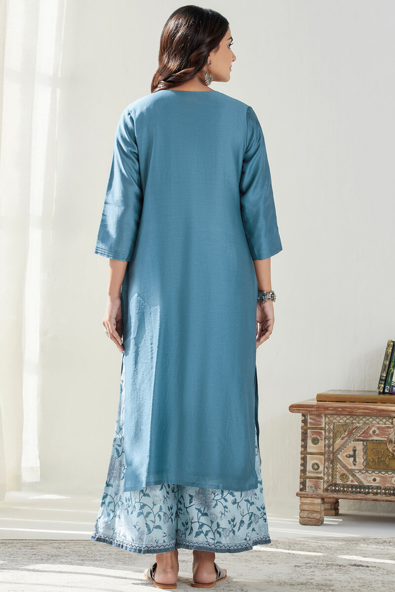 Blue Handcrafted Straight Chanderi Kurta