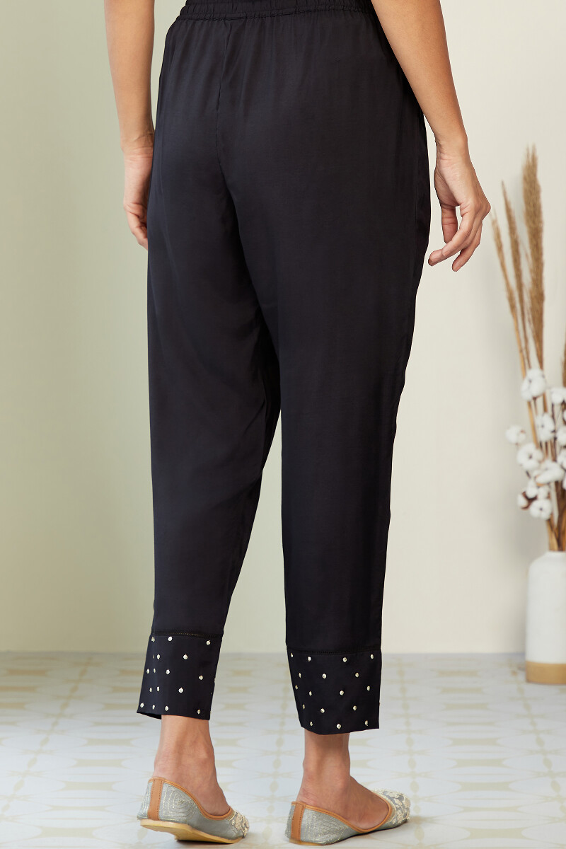 Black Handcrafted Modal Narrow Pants