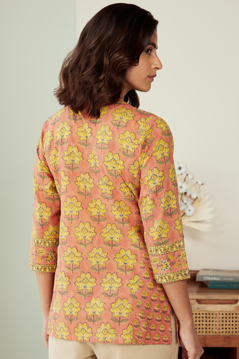 Peach Hand Block-Printed Cotton Top