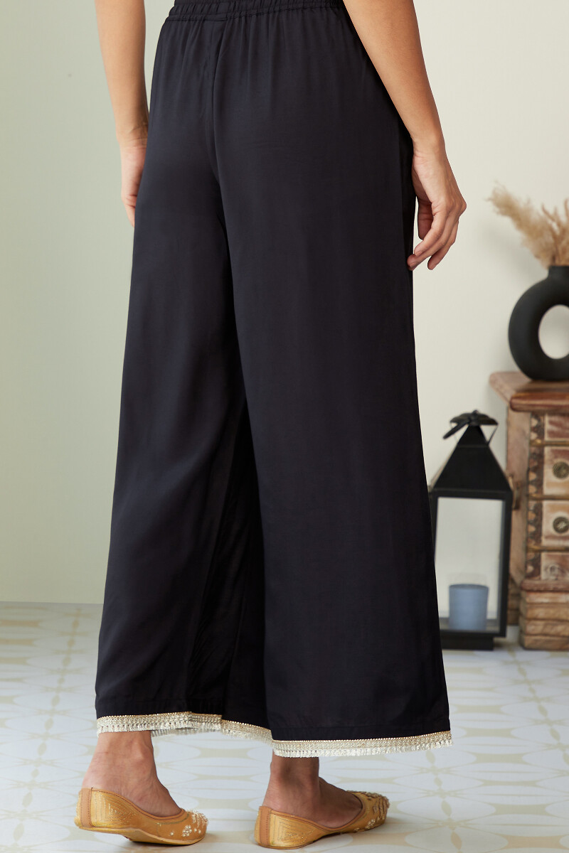 Black Handcrafted Chanderi Palazzo