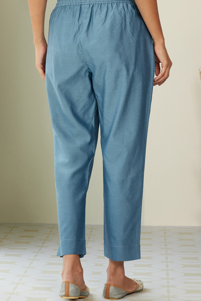 Blue Handcrafted Chanderi Narrow Pants