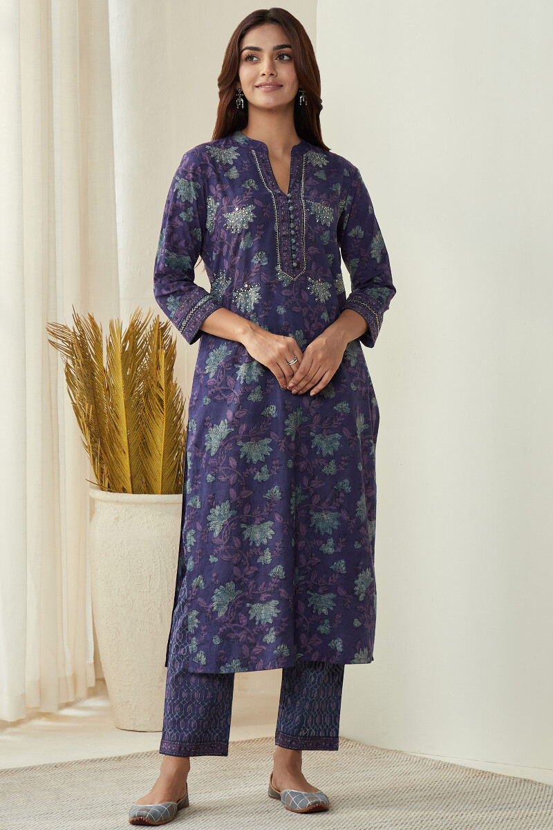 Akola Hand Block-Printed Straight Cotton Kurta