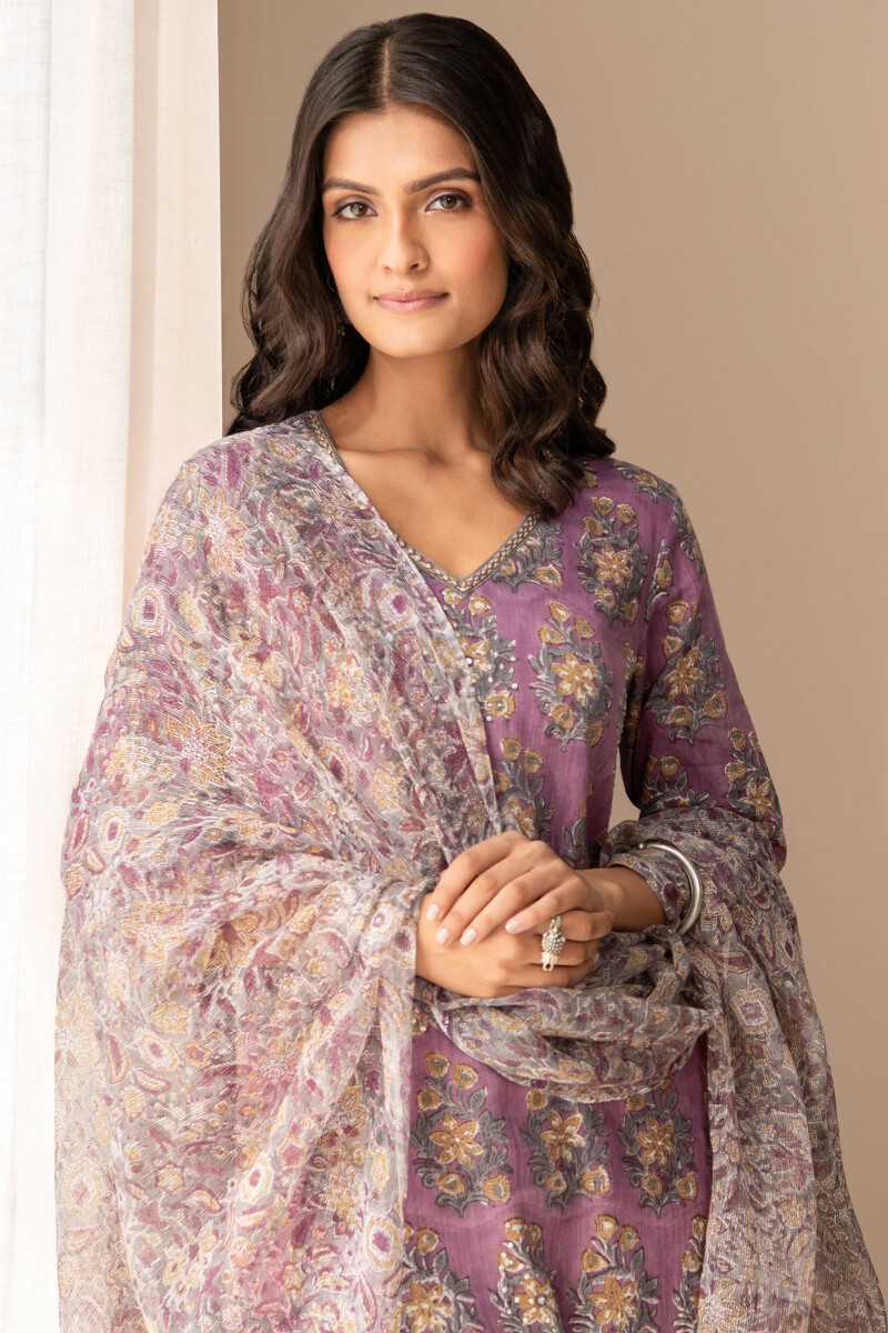 Grey Hand Block-Printed Kota Dupatta