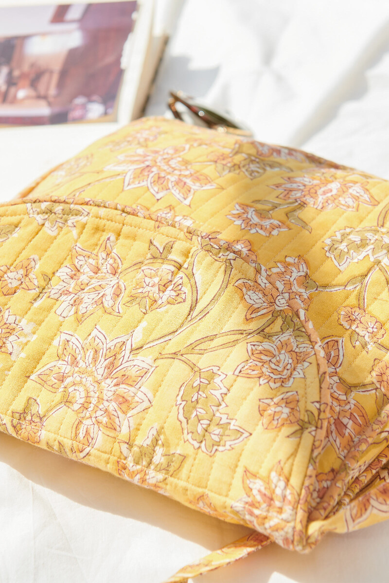 Yellow Hand Block-Printed Cotton Crossbody Bag