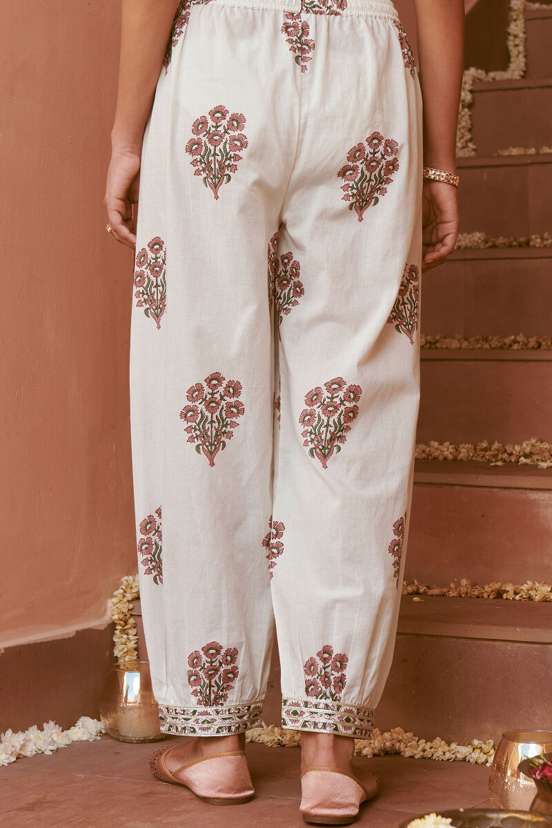 White Hand Block-Printed Cotton Izhaar Pants