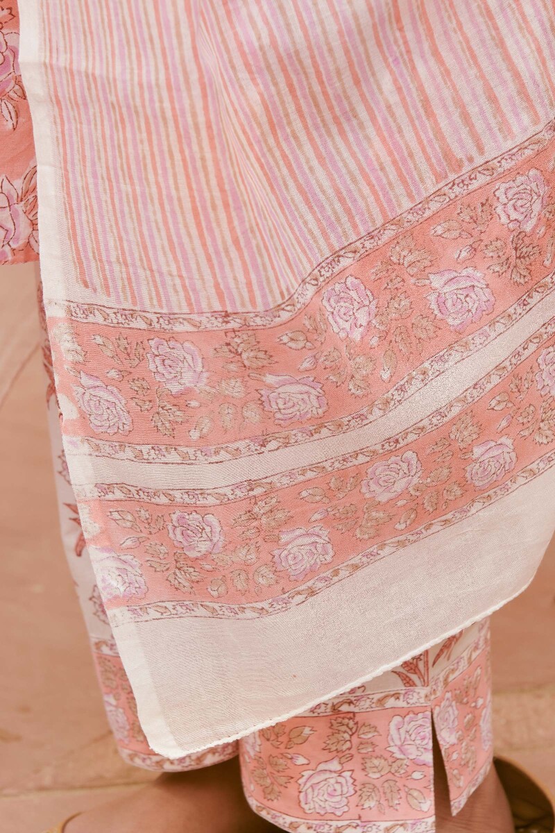 Pink Hand Block-Printed Cotton Mul Dupatta