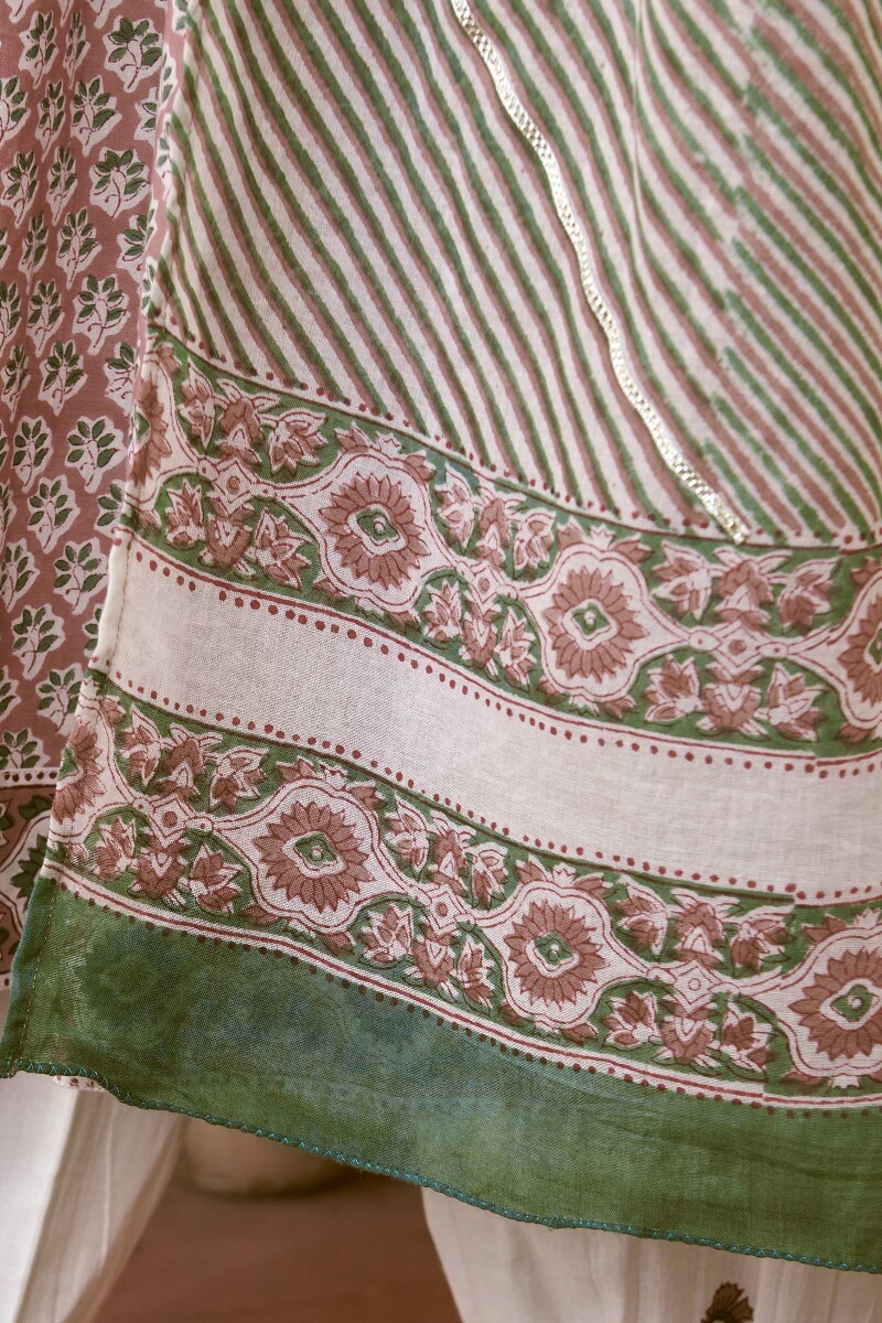 Green Hand Block-Printed Cotton Mul Dupatta