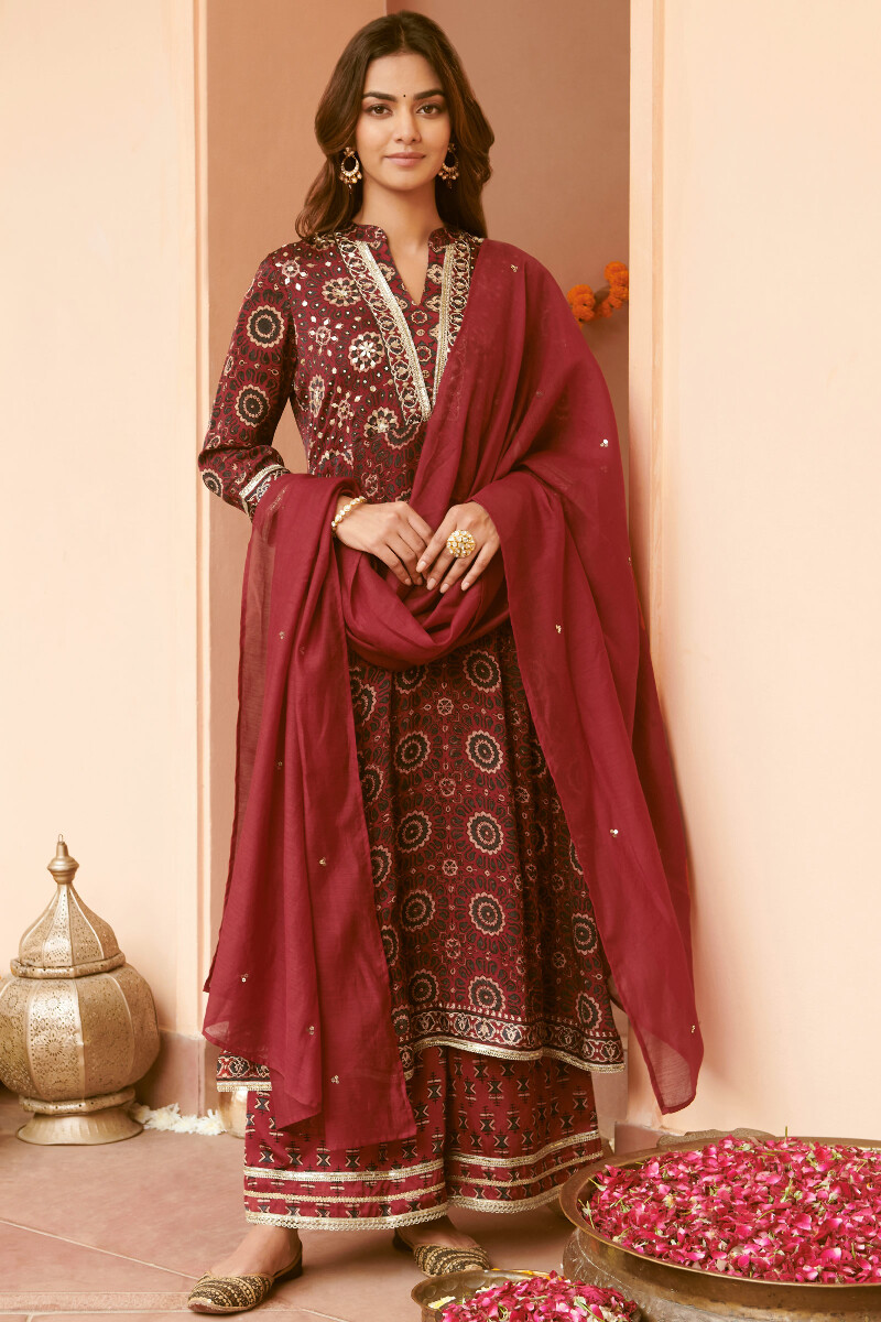 Ajrak Hand Block-Printed A-Line Modal Kurta