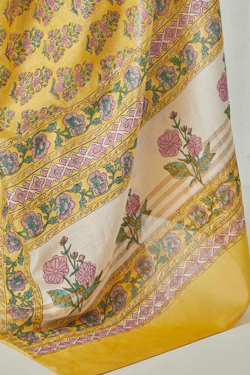 Sanganeri Hand Block-Printed Chanderi Saree