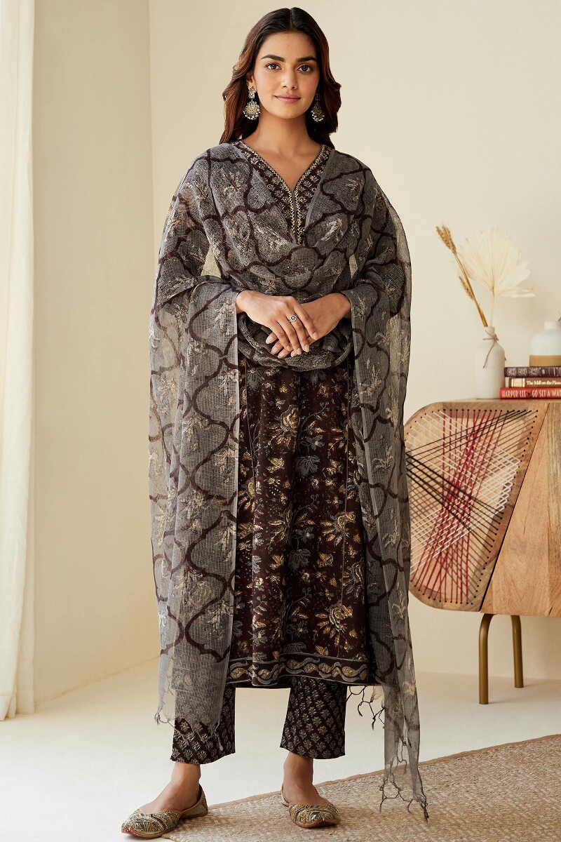 Bagru Hand Block-Printed A-Line Cotton Kurta