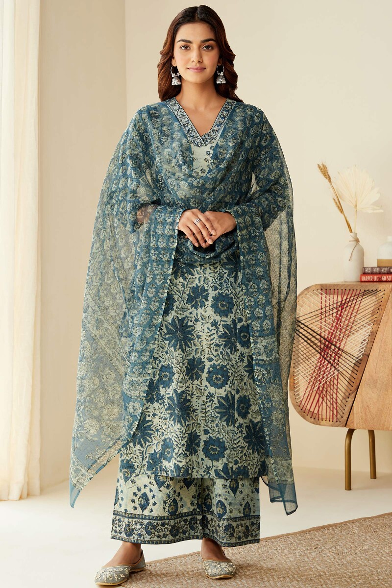 Akola Hand Block-Printed Straight Cotton Kurta