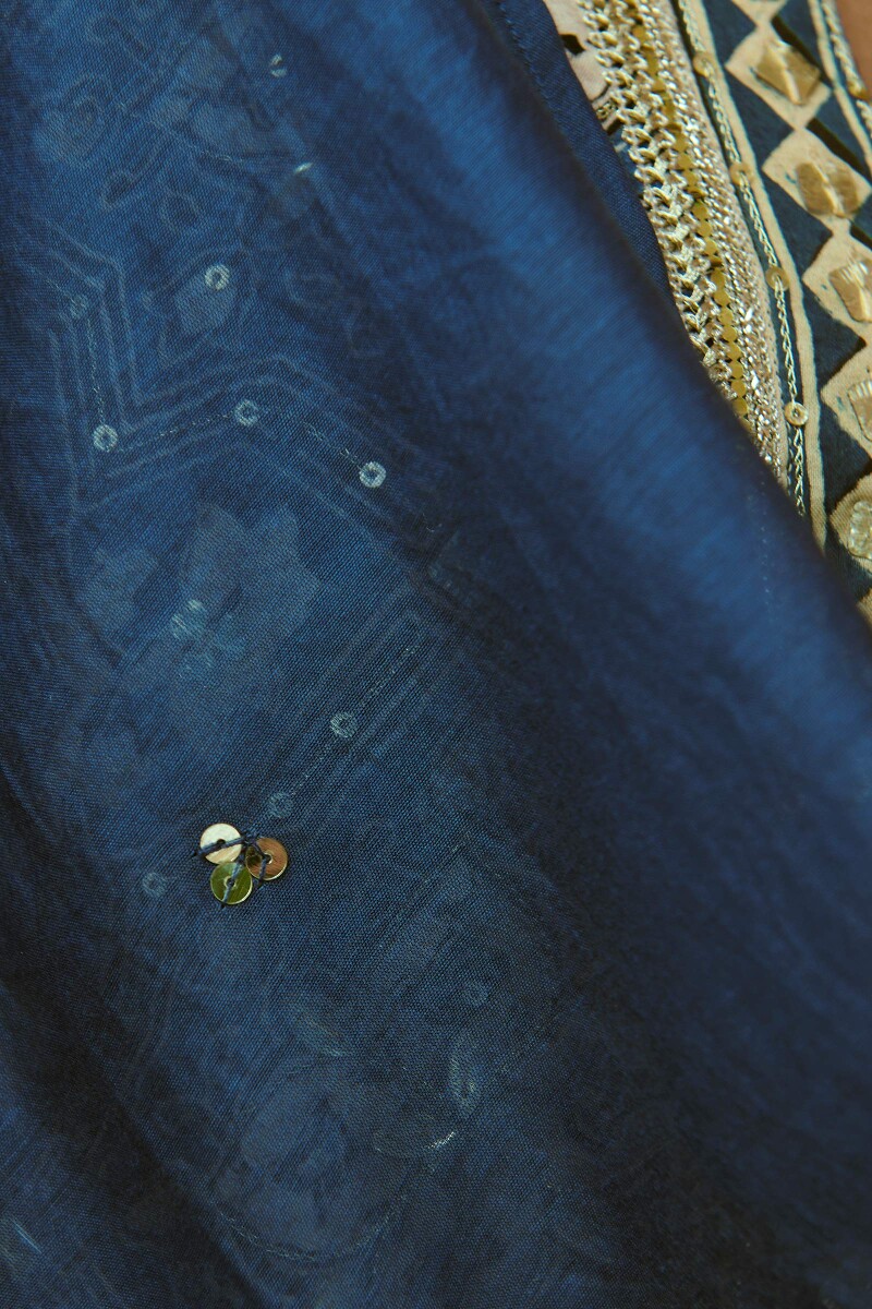 Blue Handcrafted Cotton Silk Dupatta